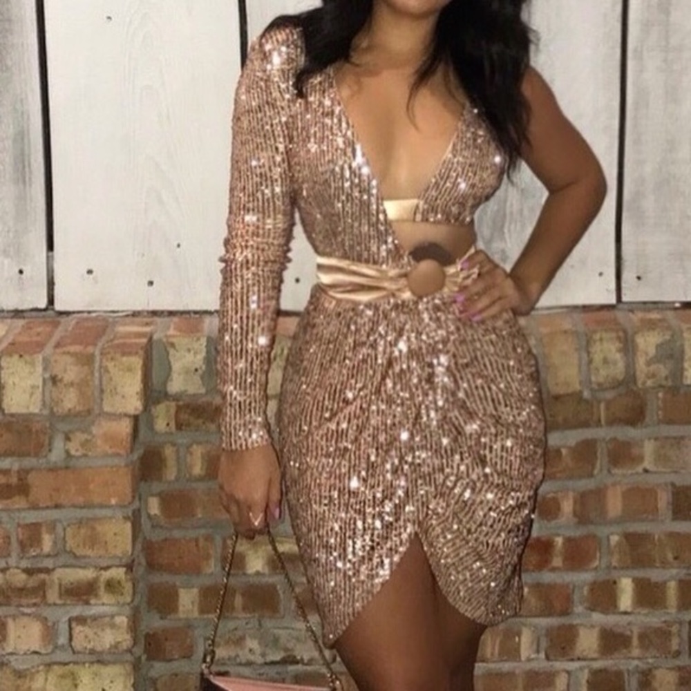 Rose gold sequin dress